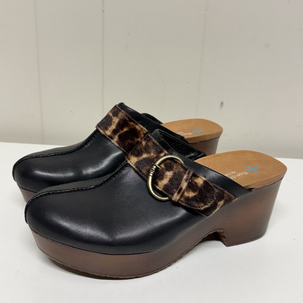 Baretraps Belita Black Faux Leather Mule Clogs Wood Sole BTF22-11037 Women 10M